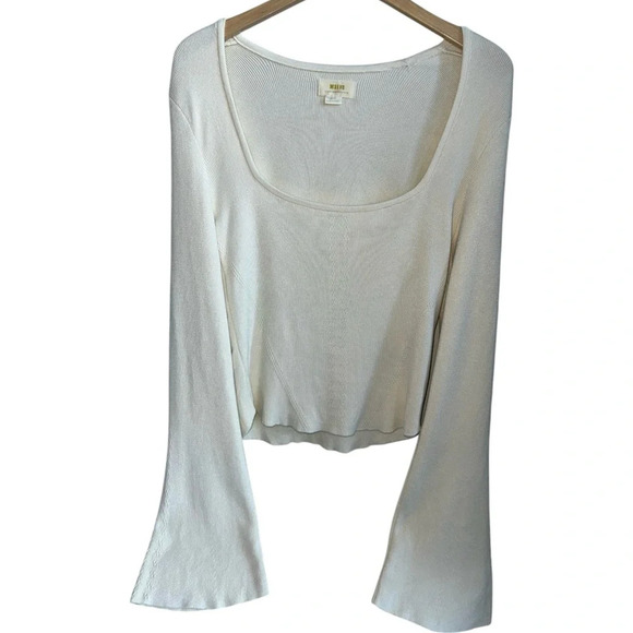 ANTHROPOLOGIE | MAEVE Square Neck Bell Sleeve Sweater in Ivory | Knit Top | M - Picture 9 of 10